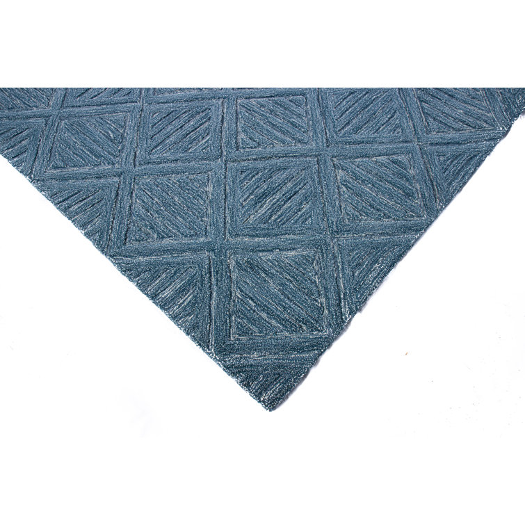 Blue Geometric Tufted Wool 5' x 7' Area Rug