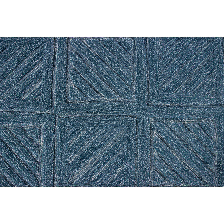 Blue Geometric Tufted Wool 5' x 7' Area Rug