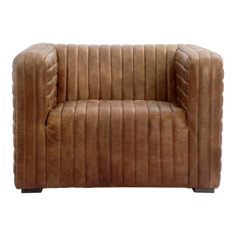 Castle Brown Top Grain Leather Armchair with Wood Frame