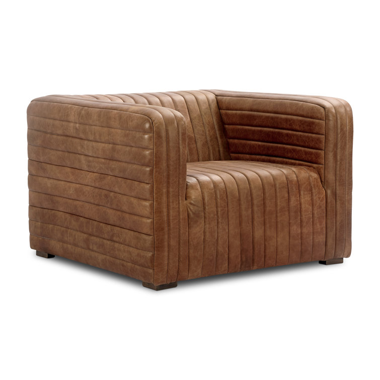 Castle Brown Top Grain Leather Armchair with Wood Frame