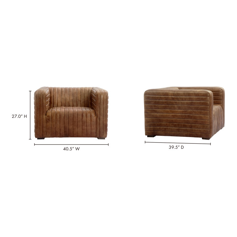 Castle Brown Top Grain Leather Armchair with Wood Frame