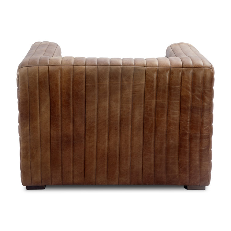 Castle Brown Top Grain Leather Armchair with Wood Frame