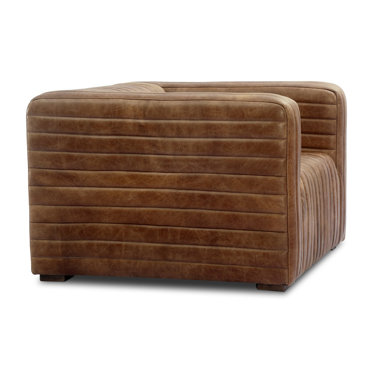 Castle Brown Top Grain Leather Armchair with Wood Frame