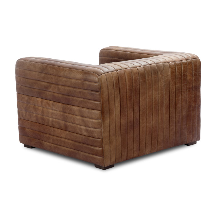 Castle Brown Top Grain Leather Armchair with Wood Frame