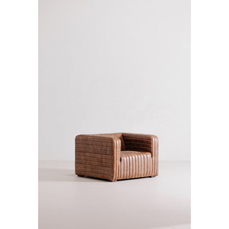 Castle Brown Top Grain Leather Armchair with Wood Frame