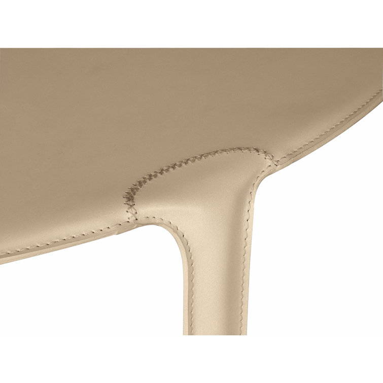 Taupe Round Genuine Italian Leather and Metal End Table