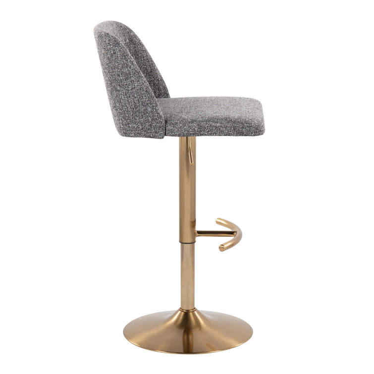 Grey Noise Fabric Gold Metal Adjustable Swivel Barstools Set of 2