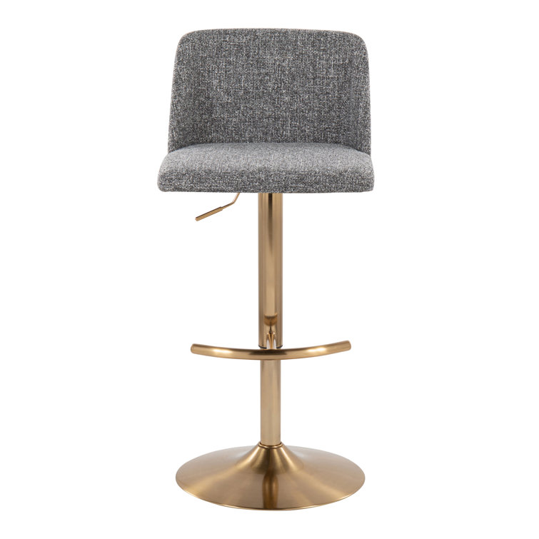 Grey Noise Fabric Gold Metal Adjustable Swivel Barstools Set of 2