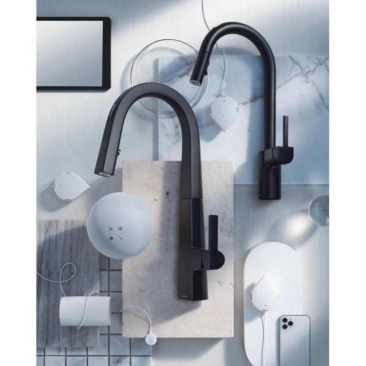 Matte Black Smart Touchless Pull-Down Kitchen Faucet with Gold Handle