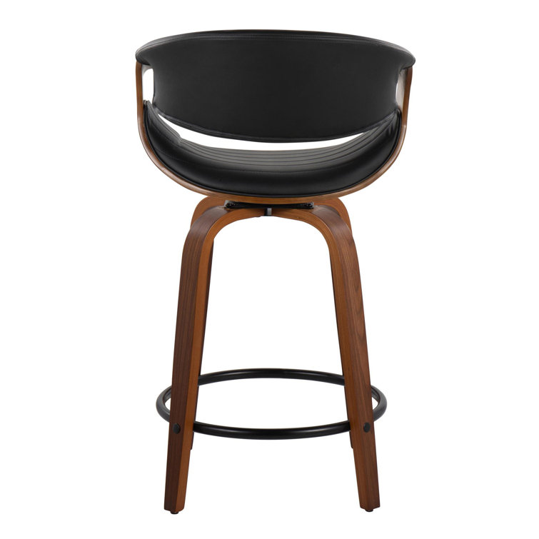 Walnut and Black Swivel Upholstered Counter Stool Set