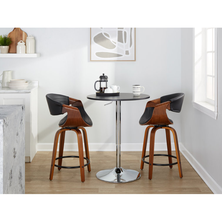 Walnut and Black Swivel Upholstered Counter Stool Set