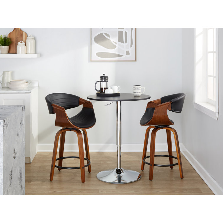 Walnut and Black Swivel Upholstered Counter Stool Set