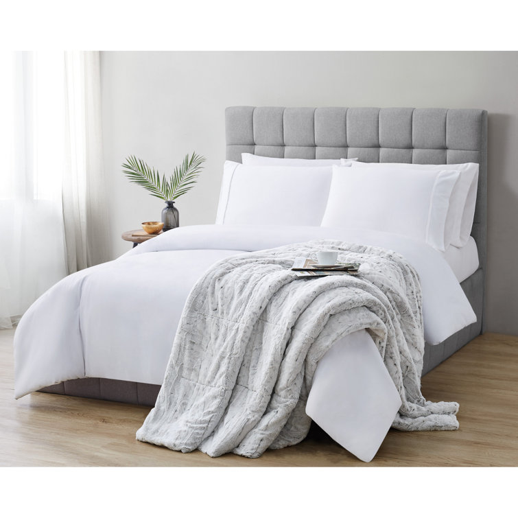 Gray Faux Fur Reversible Throw Blanket with Polyfill