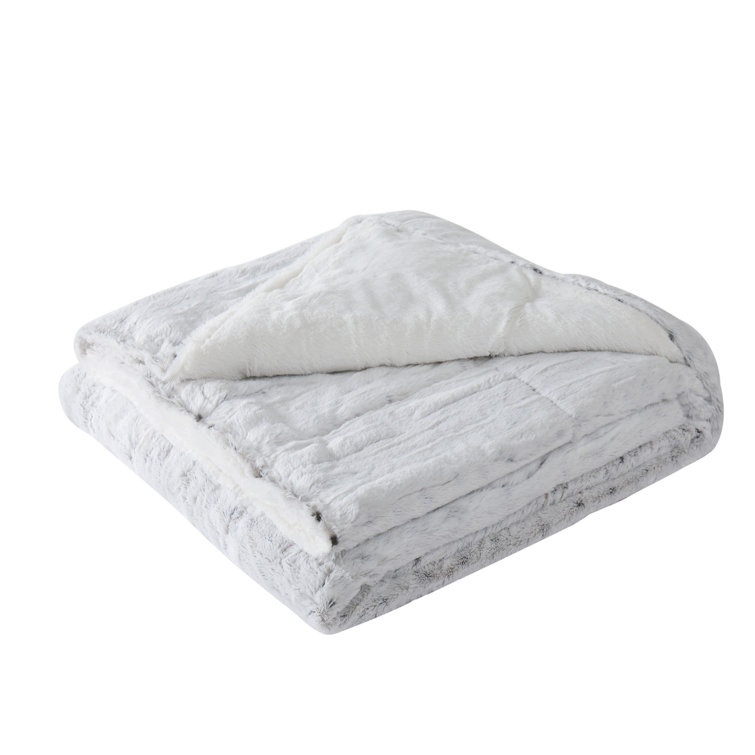 Gray Faux Fur Reversible Throw Blanket with Polyfill