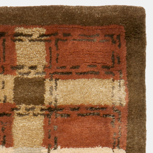 Handmade Red and Beige Wool Viscose Plaid Rug