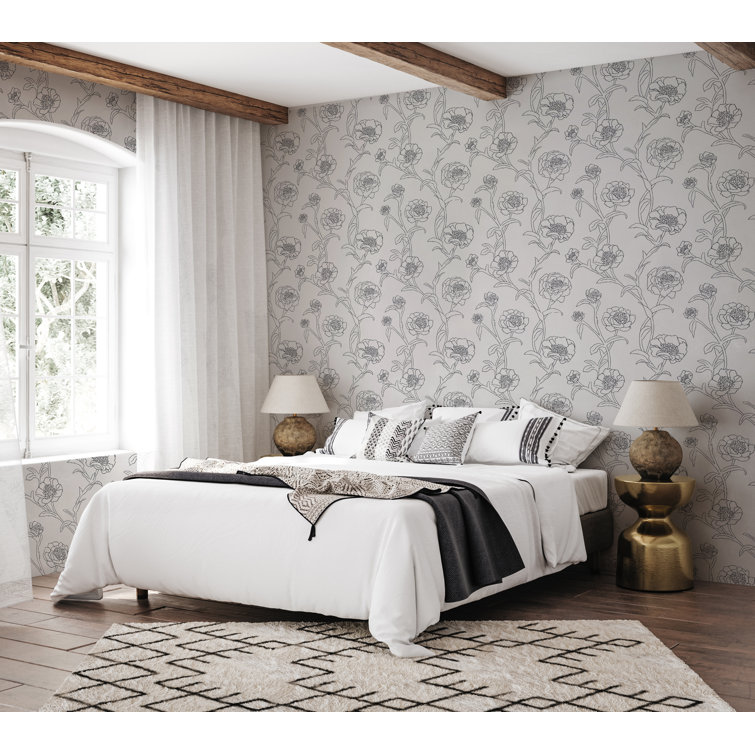 Black and White Floral Peel and Stick Wallpaper Roll