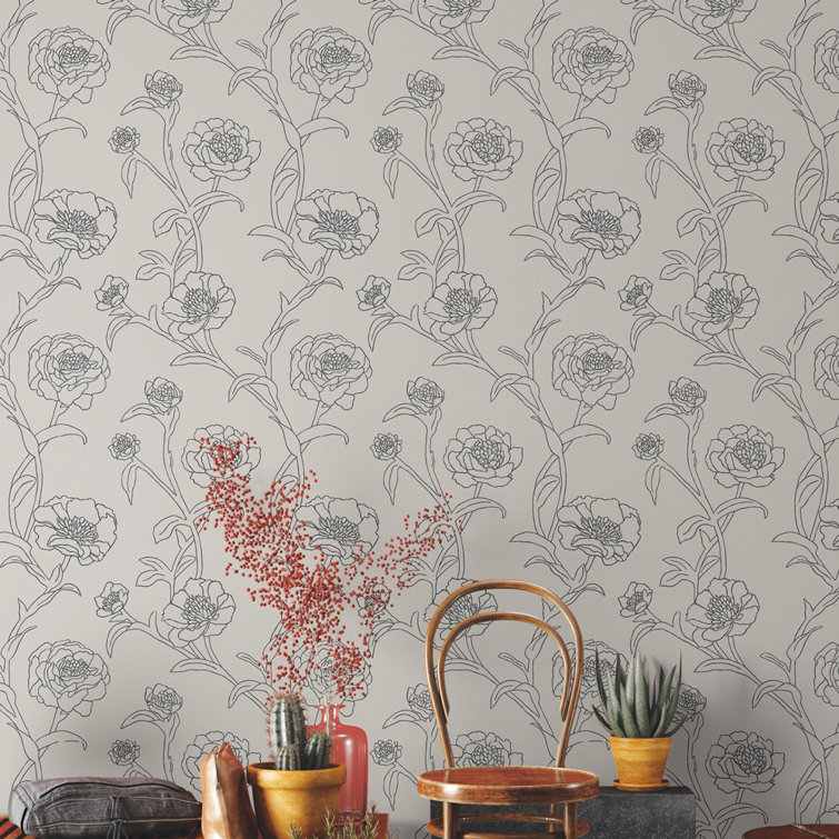 Black and White Floral Peel and Stick Wallpaper Roll