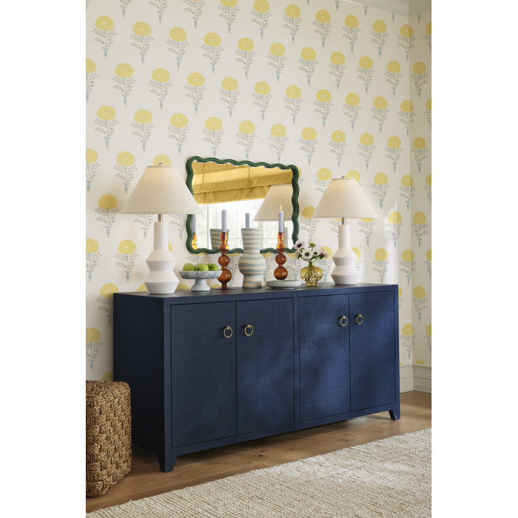 Green Hand-Painted Wavy Wood Wall Mirror