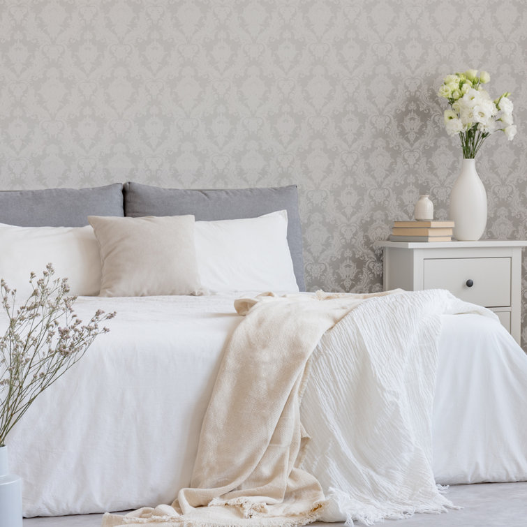 Platinum Damask Textured Peel and Stick Wallpaper Roll