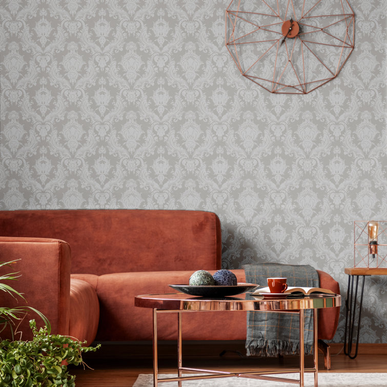 Platinum Damask Textured Peel and Stick Wallpaper Roll