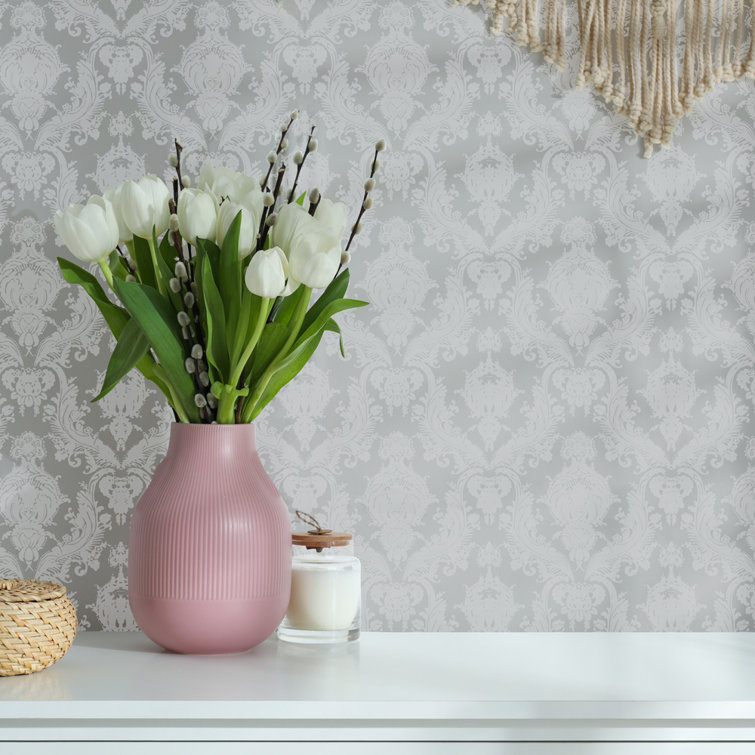 Platinum Damask Textured Peel and Stick Wallpaper Roll