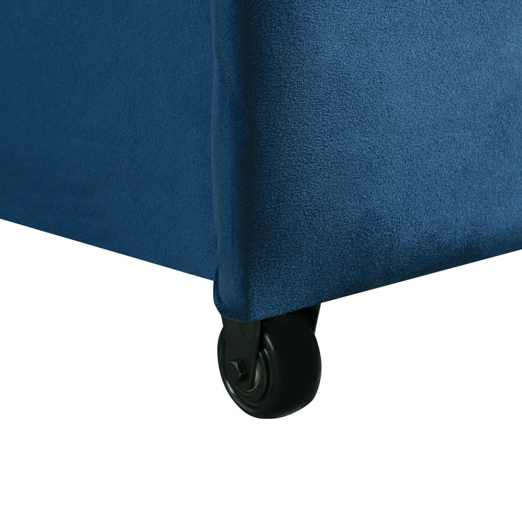 Navy Blue Tufted Queen Size Convertible Sofa with Wood Frame