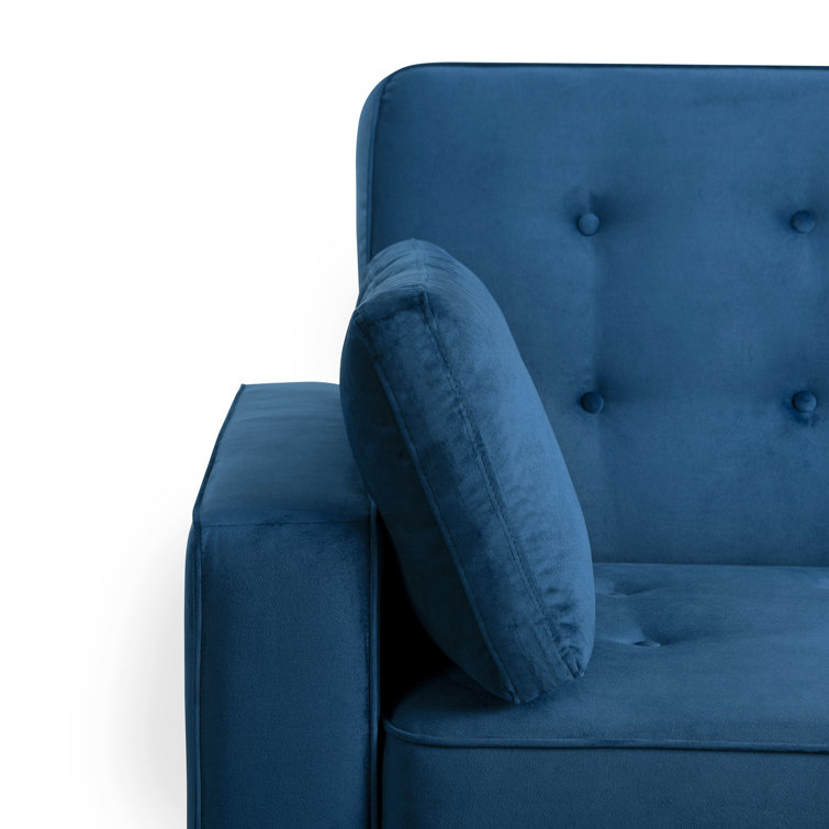 Navy Blue Tufted Queen Size Convertible Sofa with Wood Frame