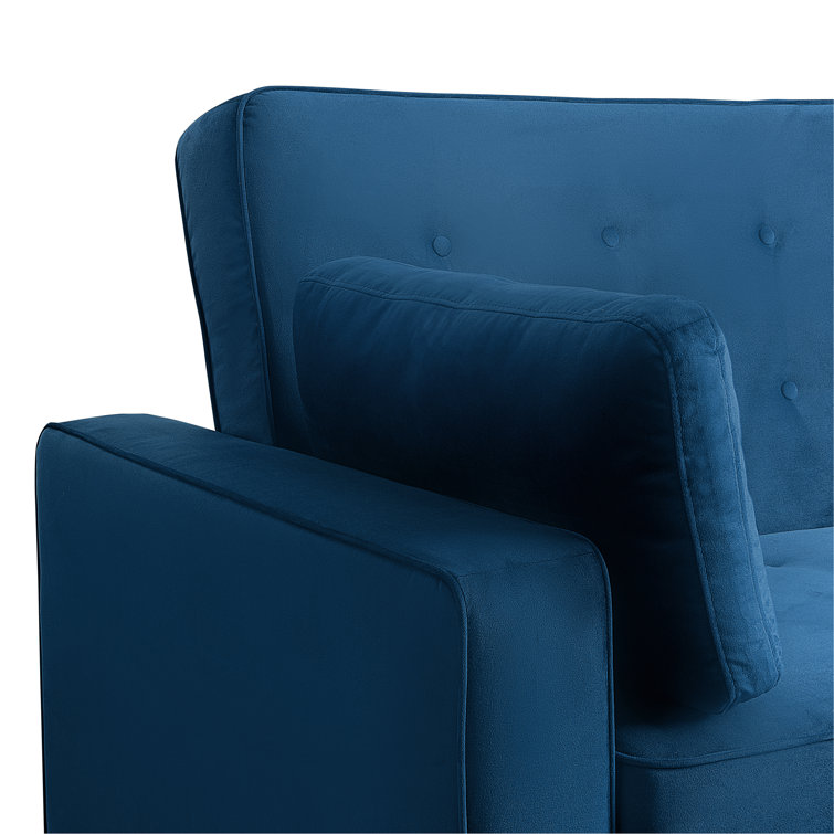 Navy Blue Tufted Queen Size Convertible Sofa with Wood Frame