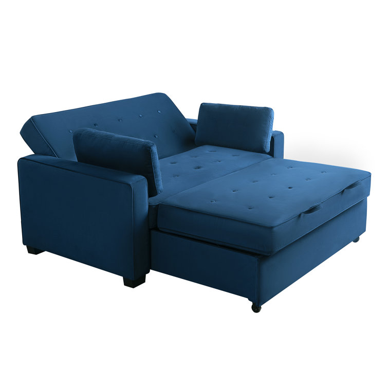 Navy Blue Tufted Microfiber Full Sleeper Loveseat