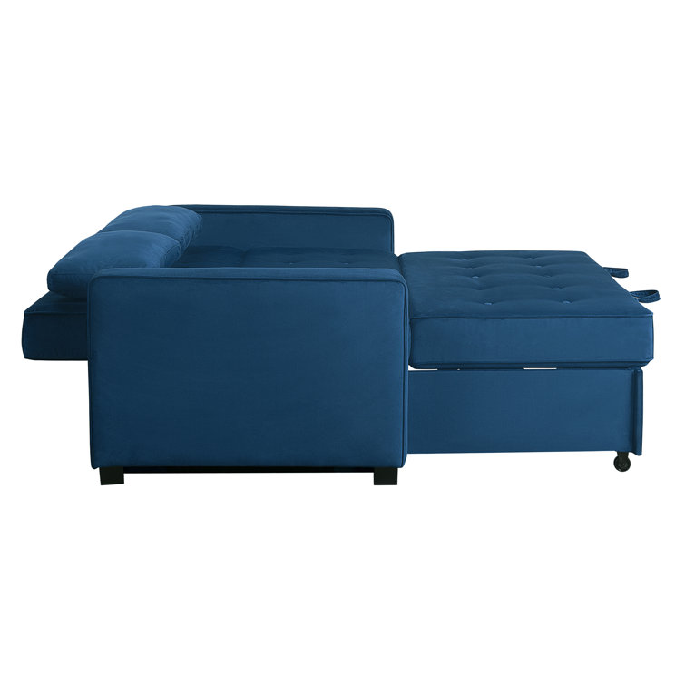 Navy Blue Tufted Microfiber Full Sleeper Loveseat