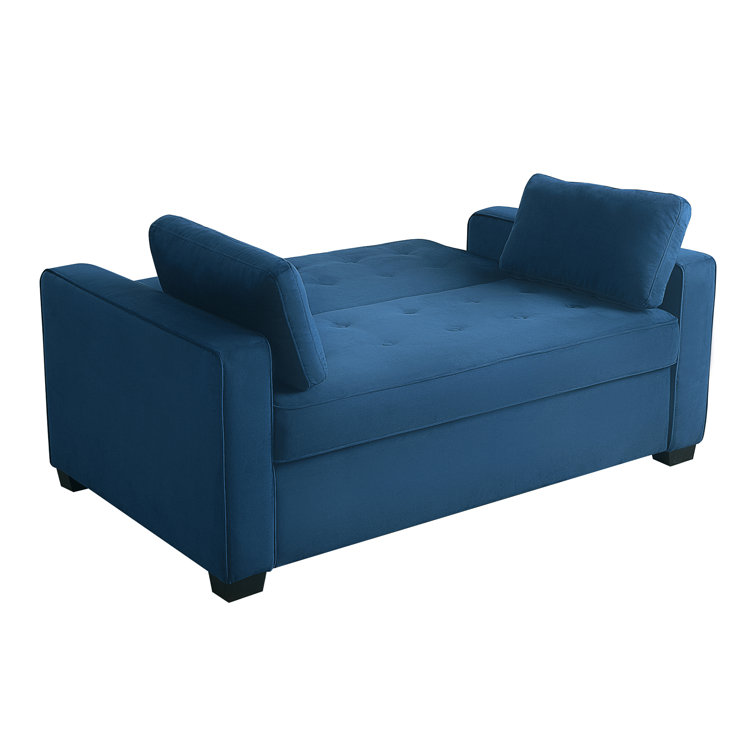Navy Blue Tufted Microfiber Full Sleeper Loveseat