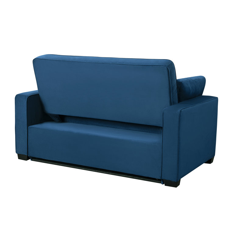 Navy Blue Tufted Microfiber Full Sleeper Loveseat