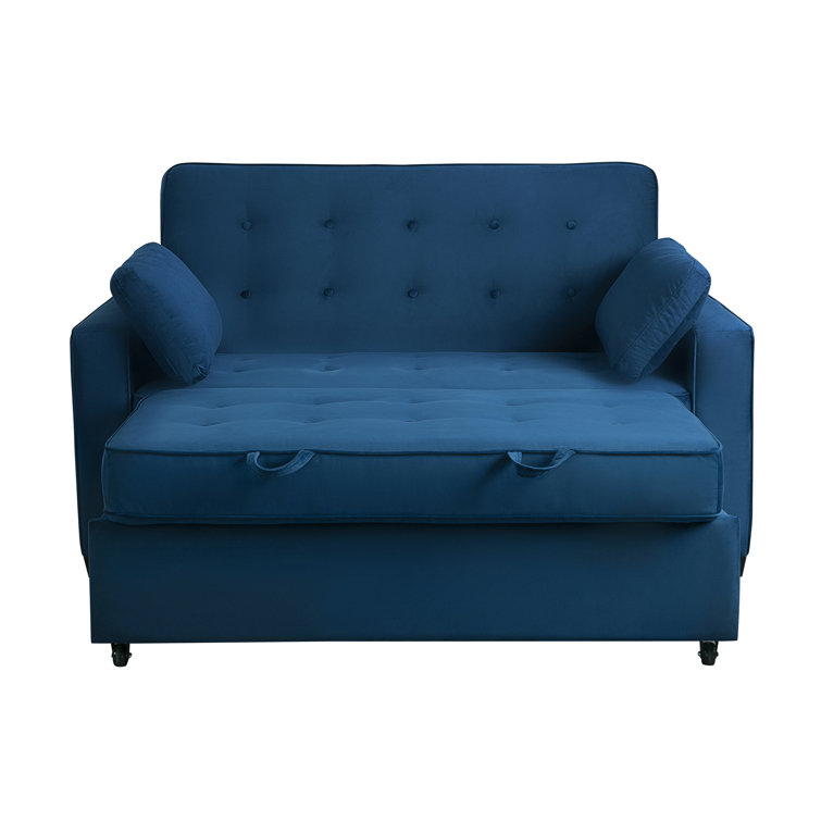 Navy Blue Tufted Microfiber Full Sleeper Loveseat
