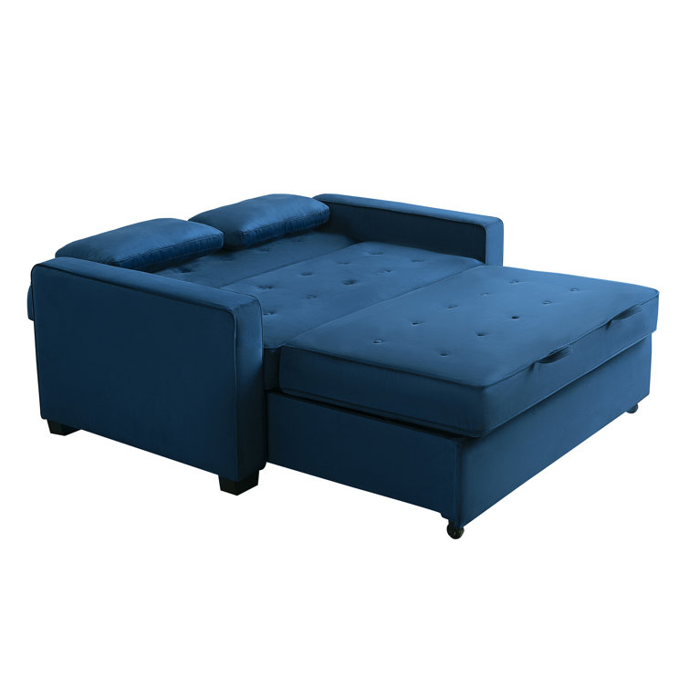 Navy Blue Tufted Microfiber Full Sleeper Loveseat