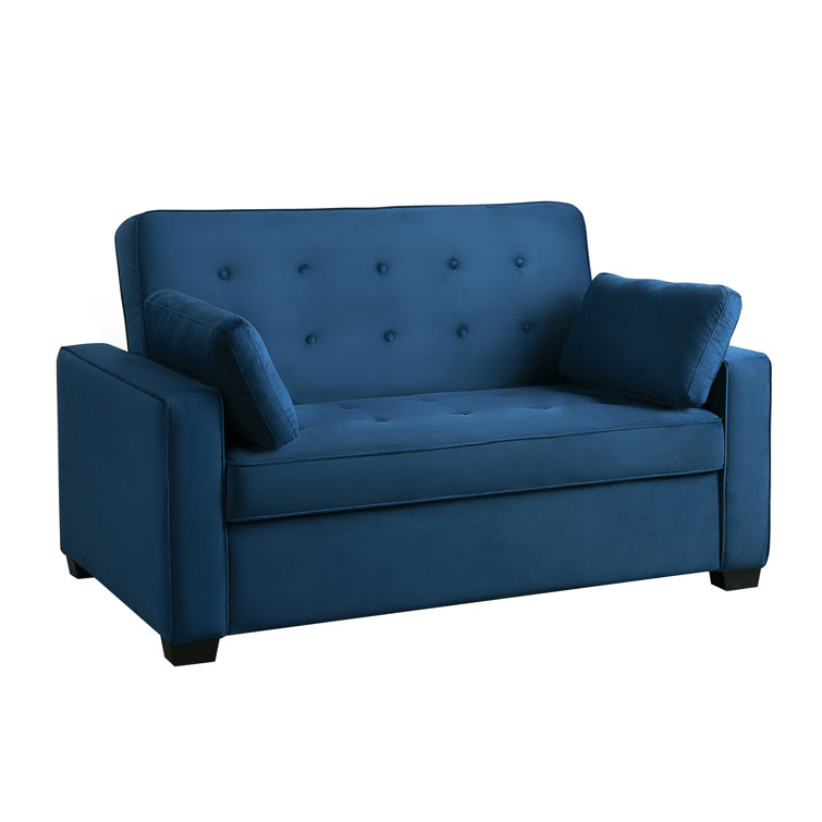Navy Blue Tufted Microfiber Full Sleeper Loveseat