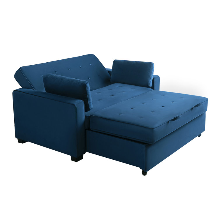 Navy Blue Tufted Queen Size Convertible Sofa with Wood Frame
