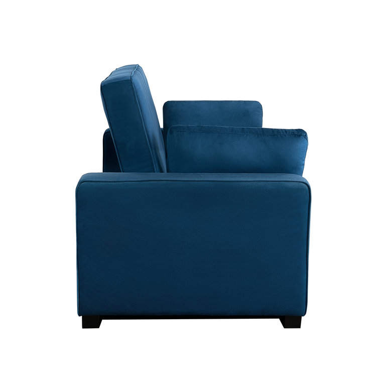 Navy Blue Tufted Queen Size Convertible Sofa with Wood Frame