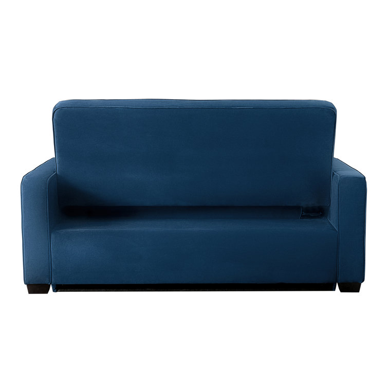 Navy Blue Tufted Queen Size Convertible Sofa with Wood Frame