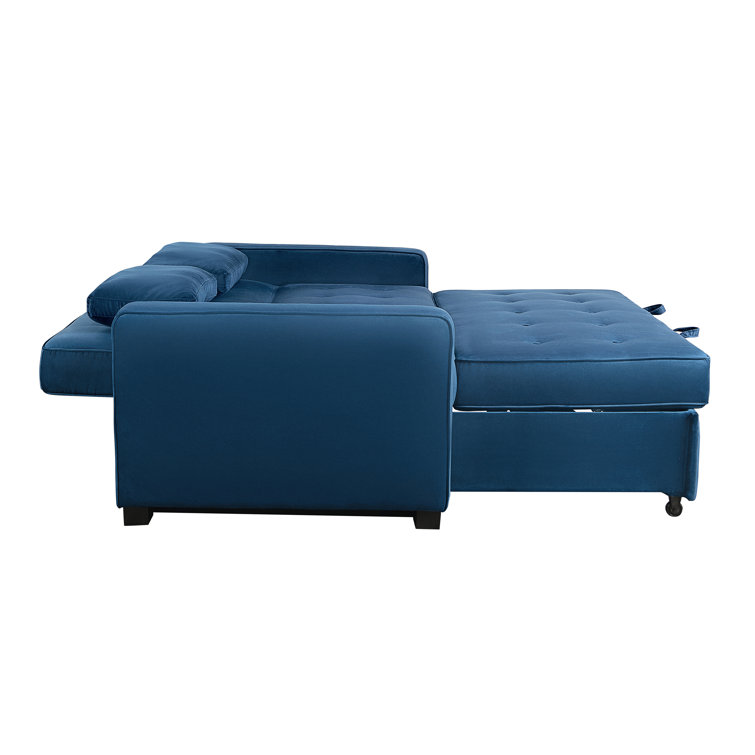 Navy Blue Tufted Queen Size Convertible Sofa with Wood Frame