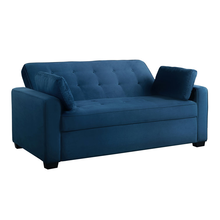 Navy Blue Tufted Queen Size Convertible Sofa with Wood Frame