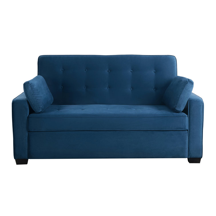Navy Blue Tufted Queen Size Convertible Sofa with Wood Frame