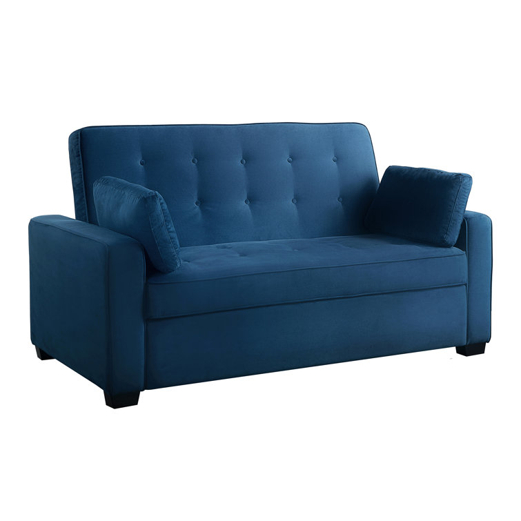 Navy Blue Tufted Queen Size Convertible Sofa with Wood Frame