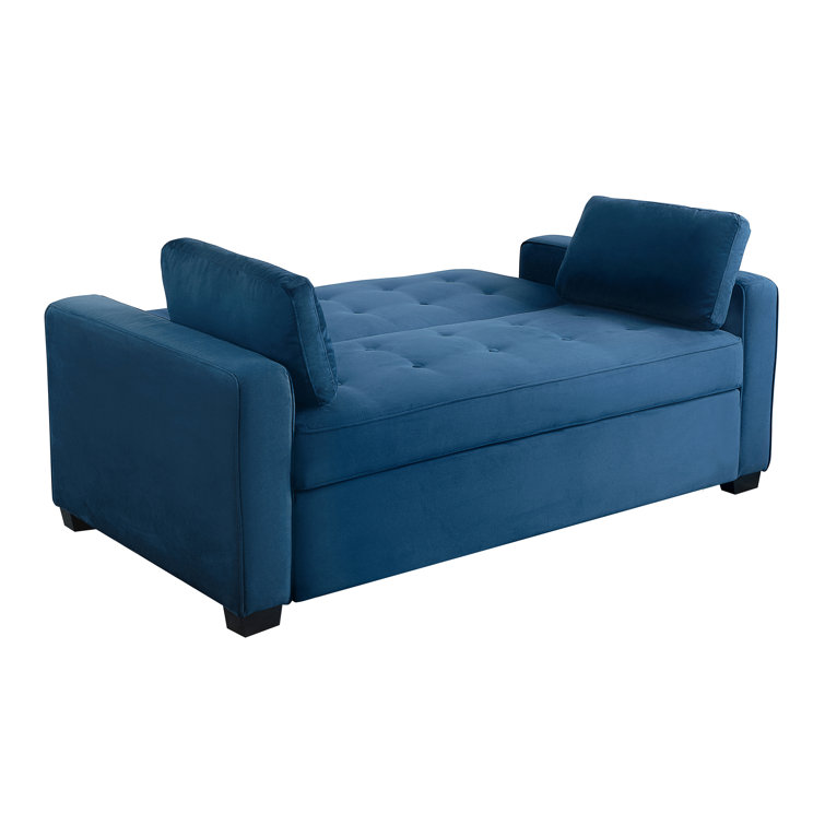 Navy Blue Tufted Queen Size Convertible Sofa with Wood Frame
