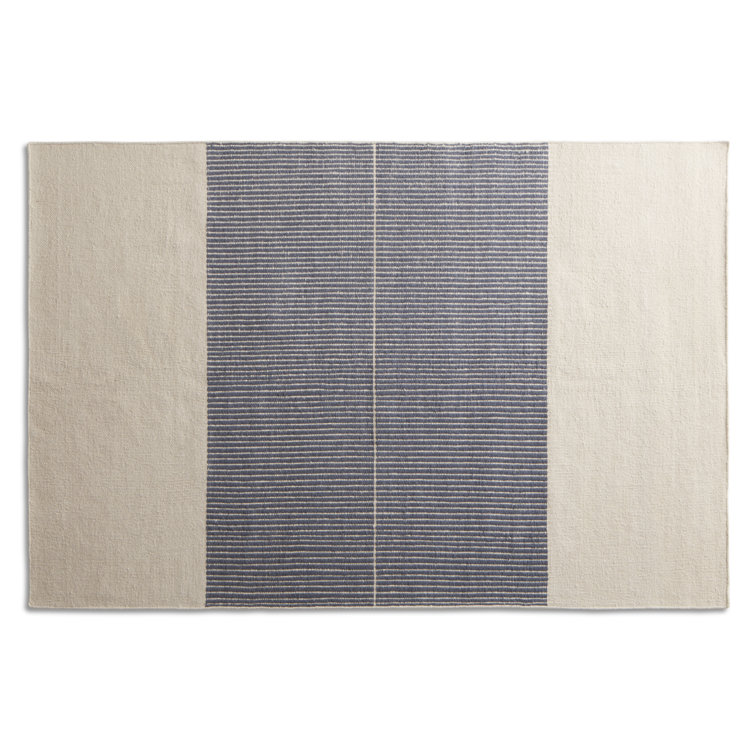 Natural and Gray Wool Flat Woven Stripe Rug, 6' x 9'
