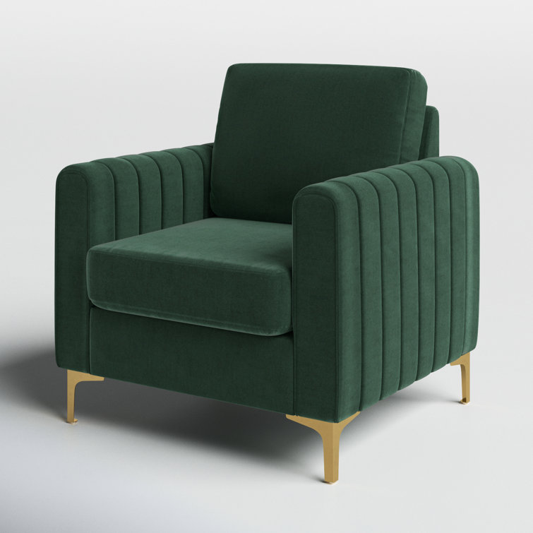 Green Velvet Barrel Accent Chair with Gold Metal Legs