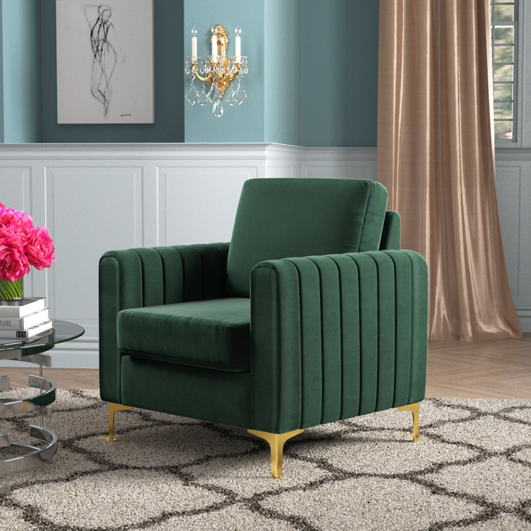 Green Velvet Barrel Accent Chair with Gold Metal Legs