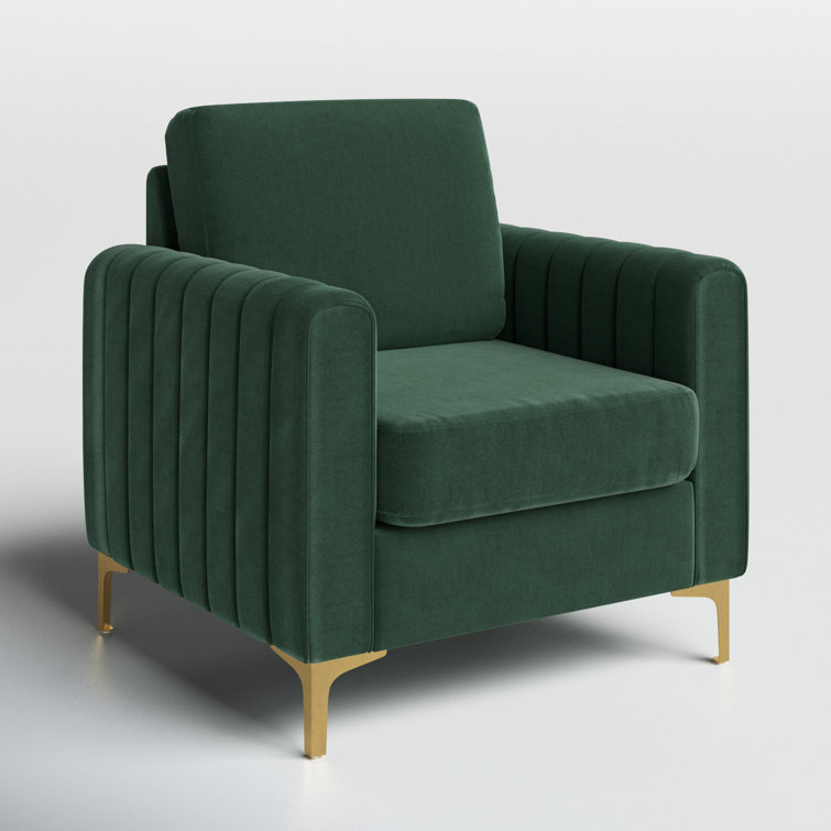 Green Velvet Barrel Accent Chair with Gold Metal Legs
