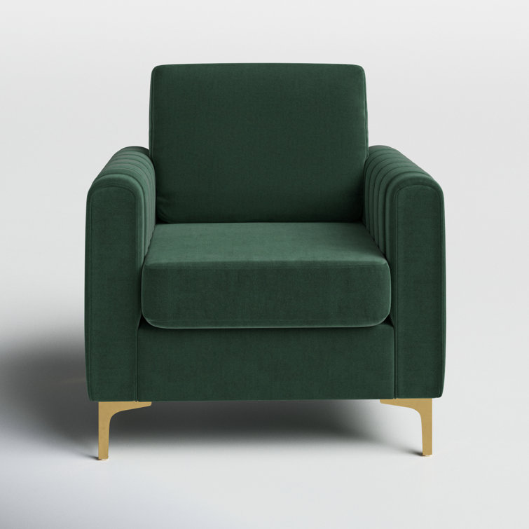 Green Velvet Barrel Accent Chair with Gold Metal Legs