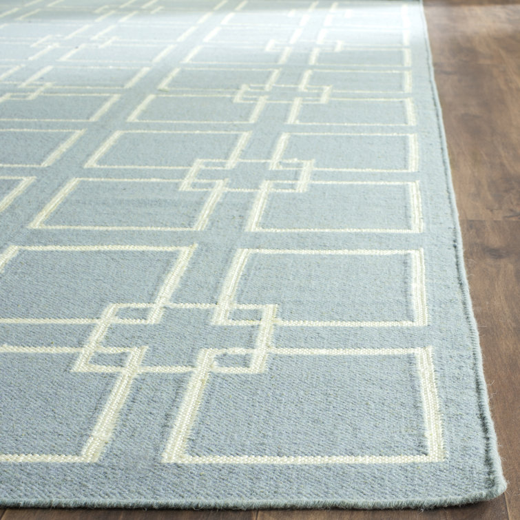 Geyser Blue Geometric Square Dance Wool & Silk 6'x9' Area Rug