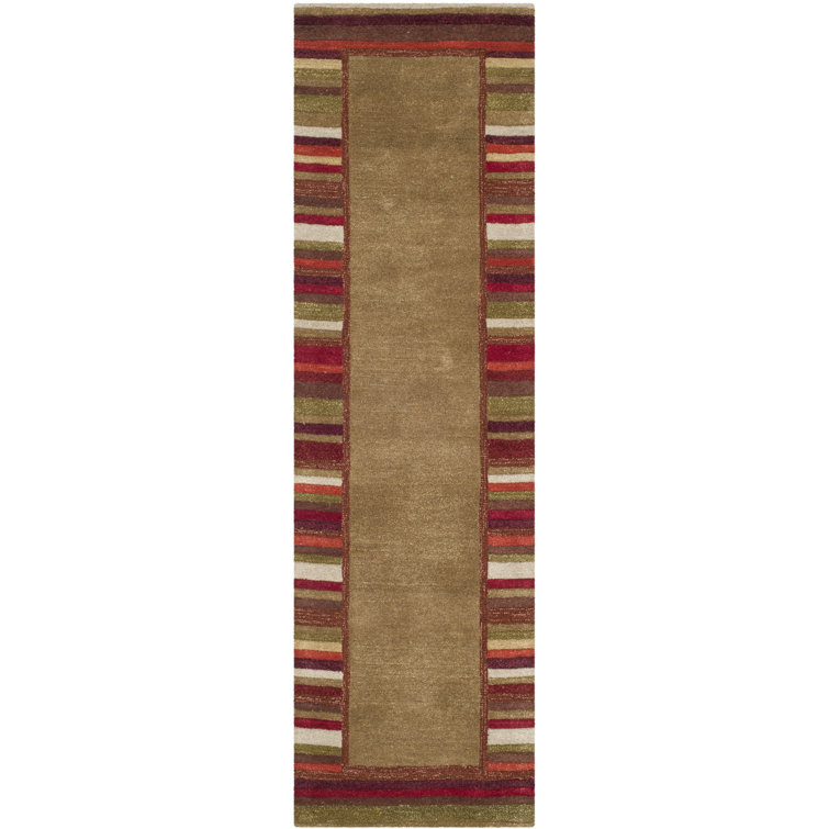 Handmade Gray Stripe Wool and Viscose Tufted Rug